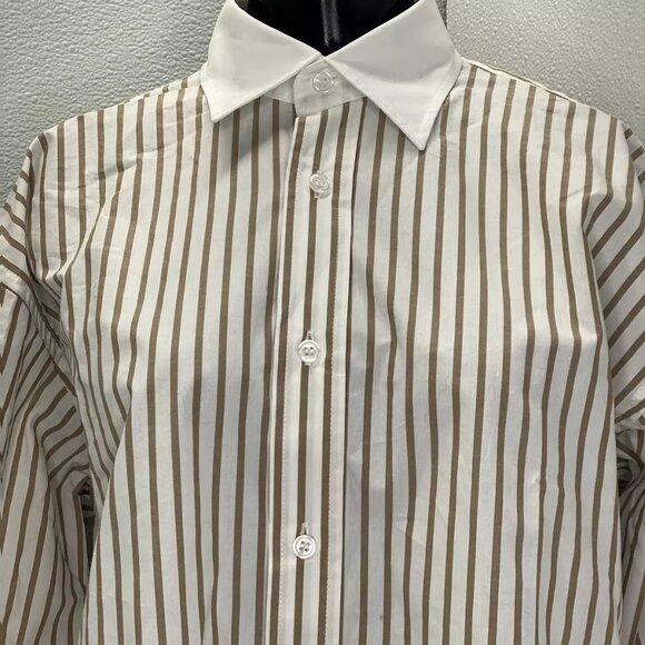 NEW FILIPPA K Women’s Tuxedo Shirt White/Light Brown Size 2 Cotton Striped - Picture 10 of 11